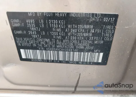 2017 Subaru Outback 2.5I Limited из США, поврежденный, VIN 4S4BSANCXH3348146